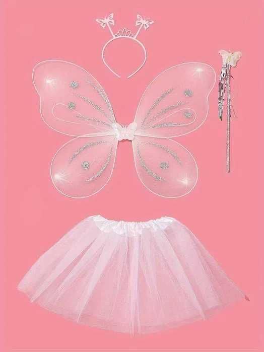 Zestaw Strój Kostium Wróżka 4-Części Róż Motyl