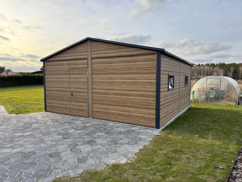 Garaż blaszany 6x6m dwuspadowy, winchester + grafit, profil ocynk