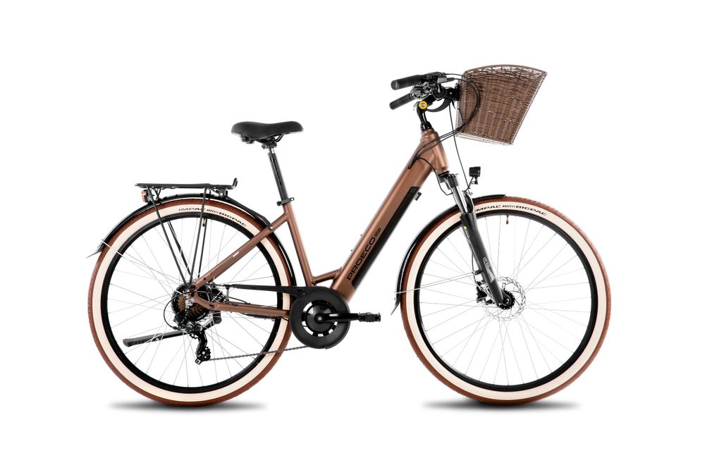 Rower elektryczny Romet Proeco 1.0 Wave + kosz 504 Wh brązowy/beżowy