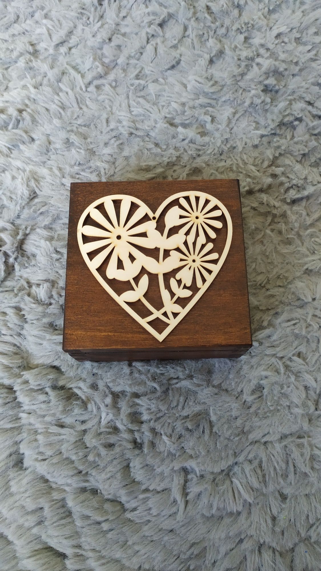 Pudełko na obrączki drewniane styl rustykalny serce