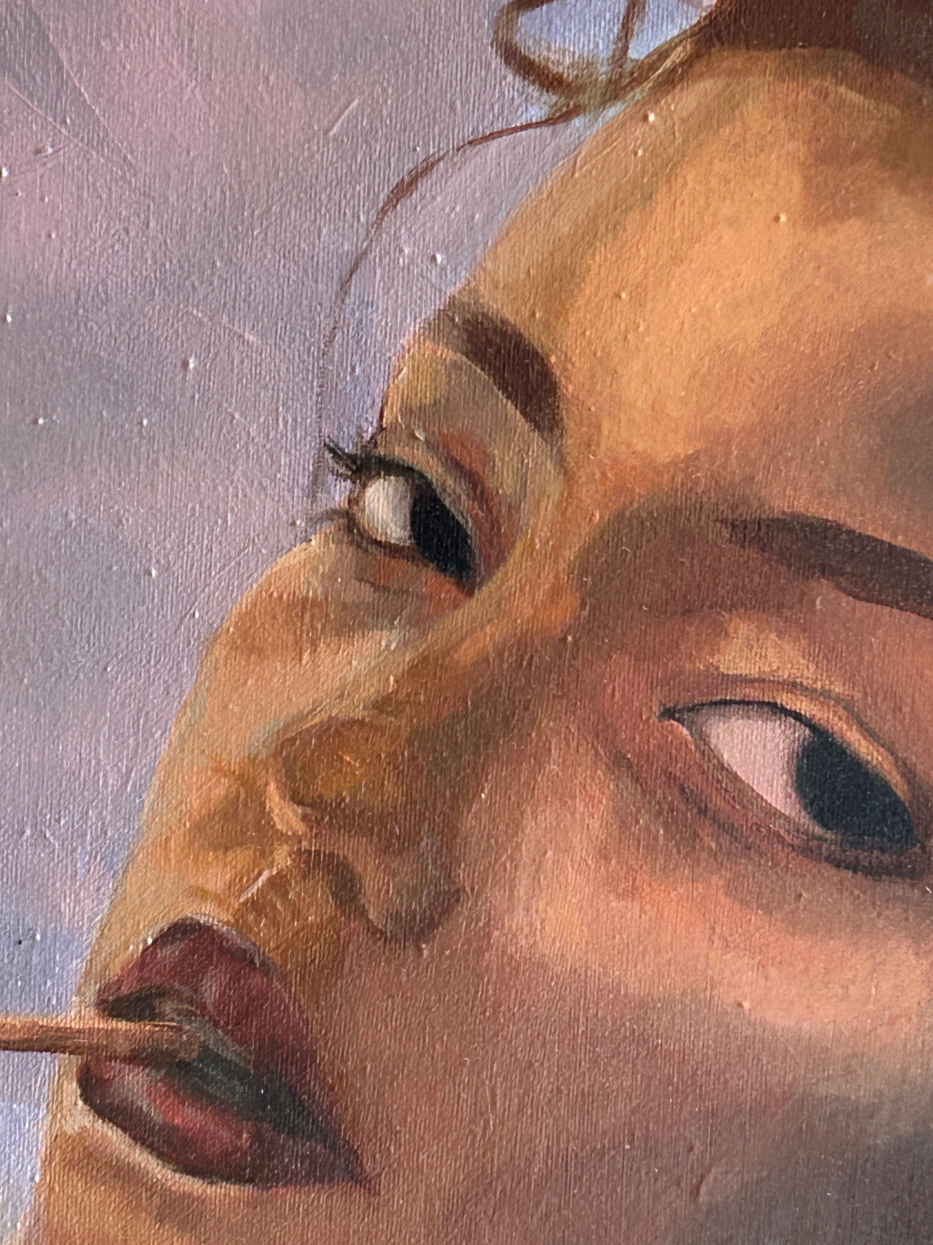 obraz - portret, kobieta z papierosem, 50x50 akryl, werniks