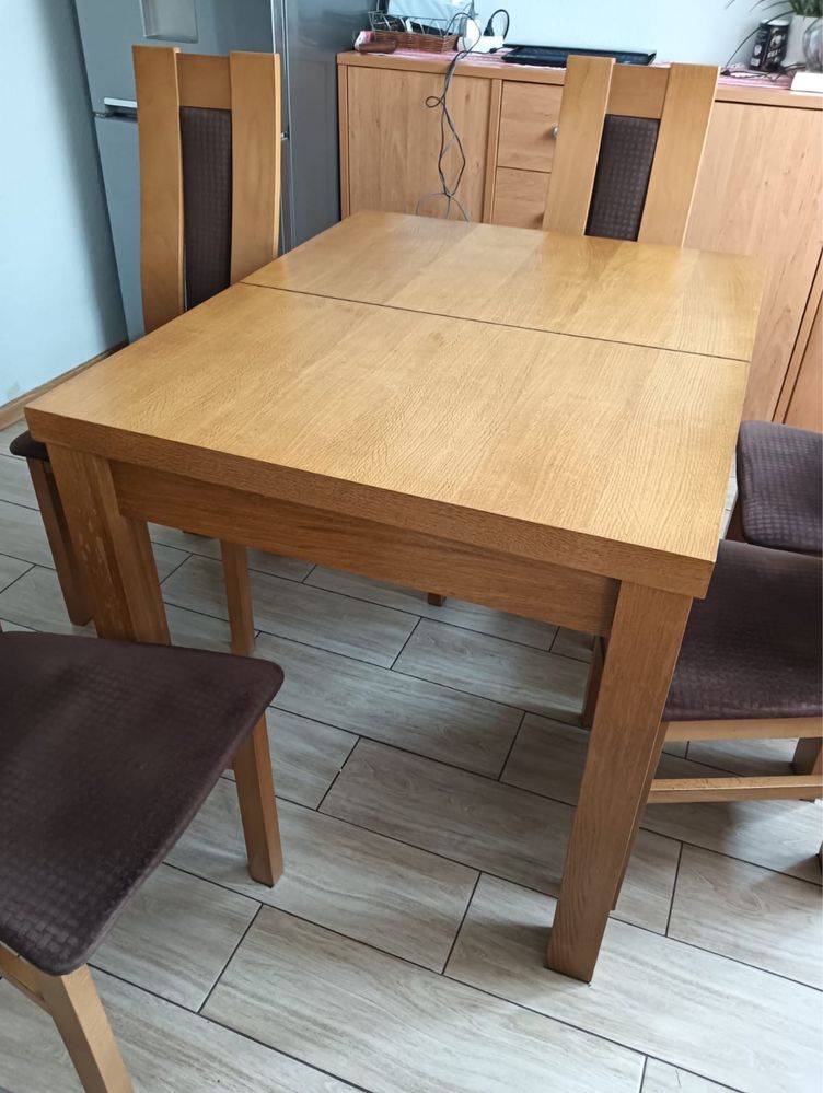 Stół 100x90 rozkladany  + 6 krzeseł