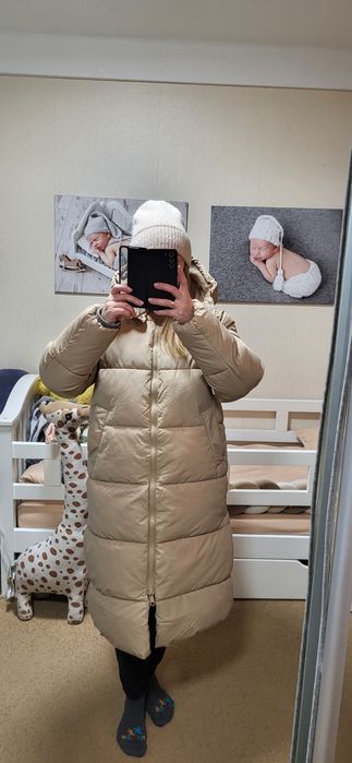 Длинный пуховик плащ  H&M. Размер S-M