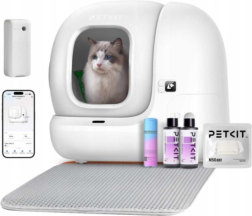 PETKIT PURA MAX 2 – samoczyszcząca kuweta 76 l z matą, filtrami i app