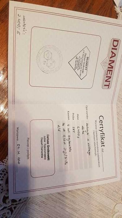 Kolczyki złoto brylanty 0,12 ct 5,40 g certyfikat