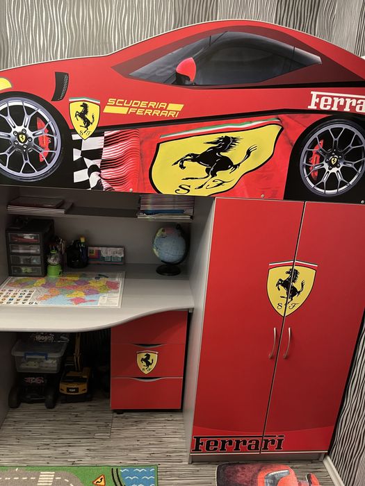 Ліжко машина двоповерхова Феррарі + матрац