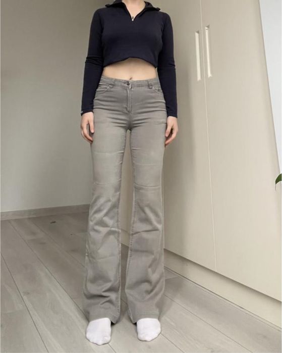 Джинсы высокая талия серые 2000s 90s 36 s 34 xs bootcut flared клеш