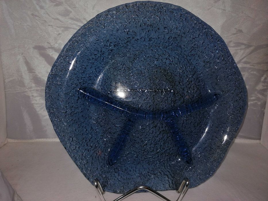 Talerz kabaret Sahara niebieski szklany Ząbkowice Drost stan bdb