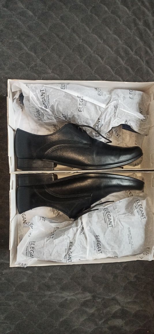 Pantofle eleganckie skórzane czarne i ciemnogranatowe, buty komunijne