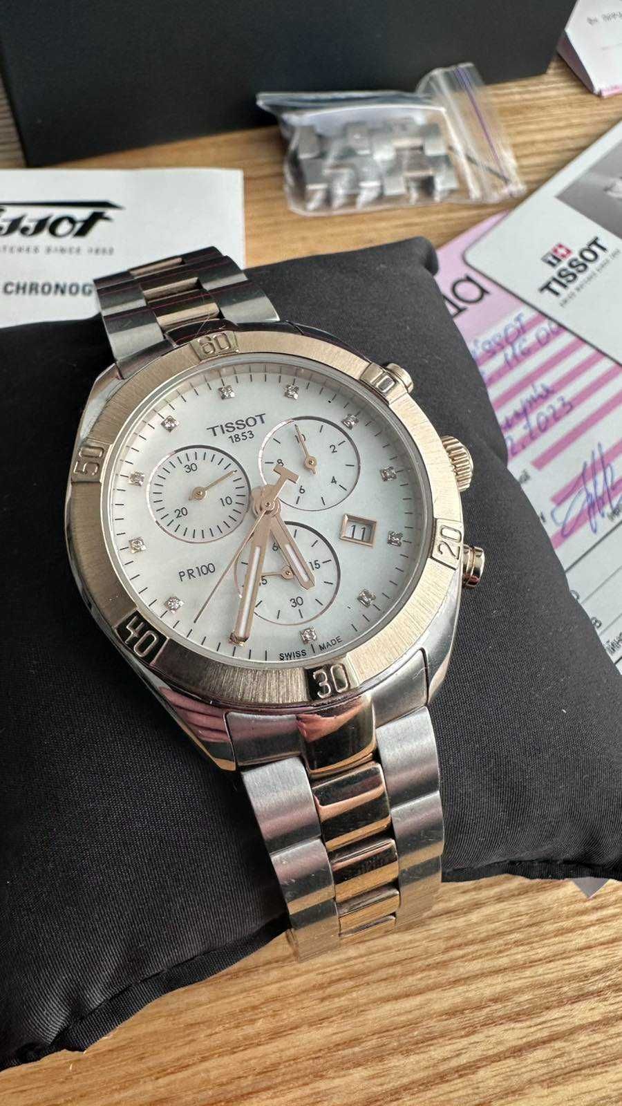 Женские часы Tissot PR 100 Sport Chic Chronograph с бриллиантами.