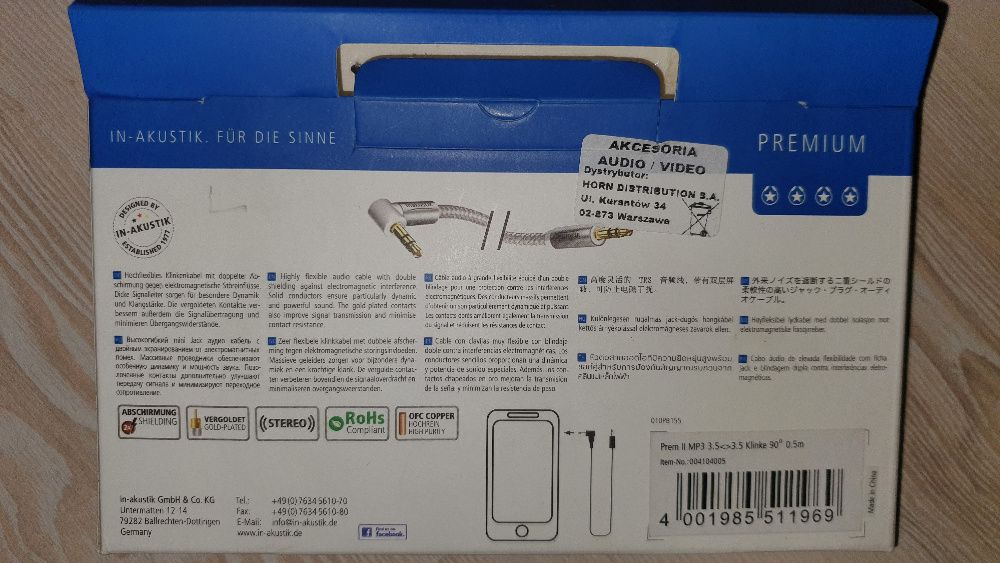 Kabel audio Inakustik Premium (1x jack3,5 mm-1x jack 3,5 mm,90st.)