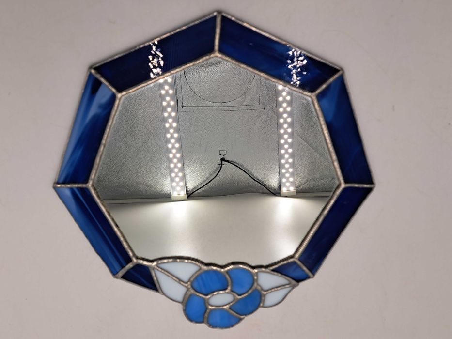 Lustro witrażowe styl Tiffany niebieski kwiat granatowe