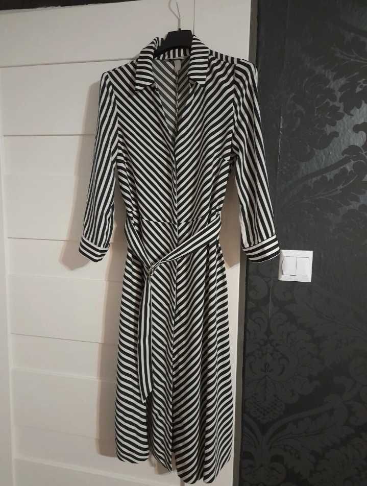 H&M midi elegancka i na cidzien sukienka koszulowa w paski 38