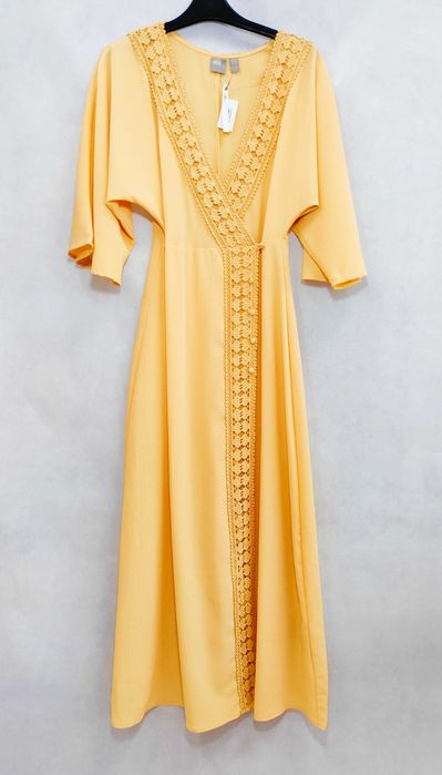 Sukienka  maxi kopertowa żółta narzutka ASOS 32 XS SU0031