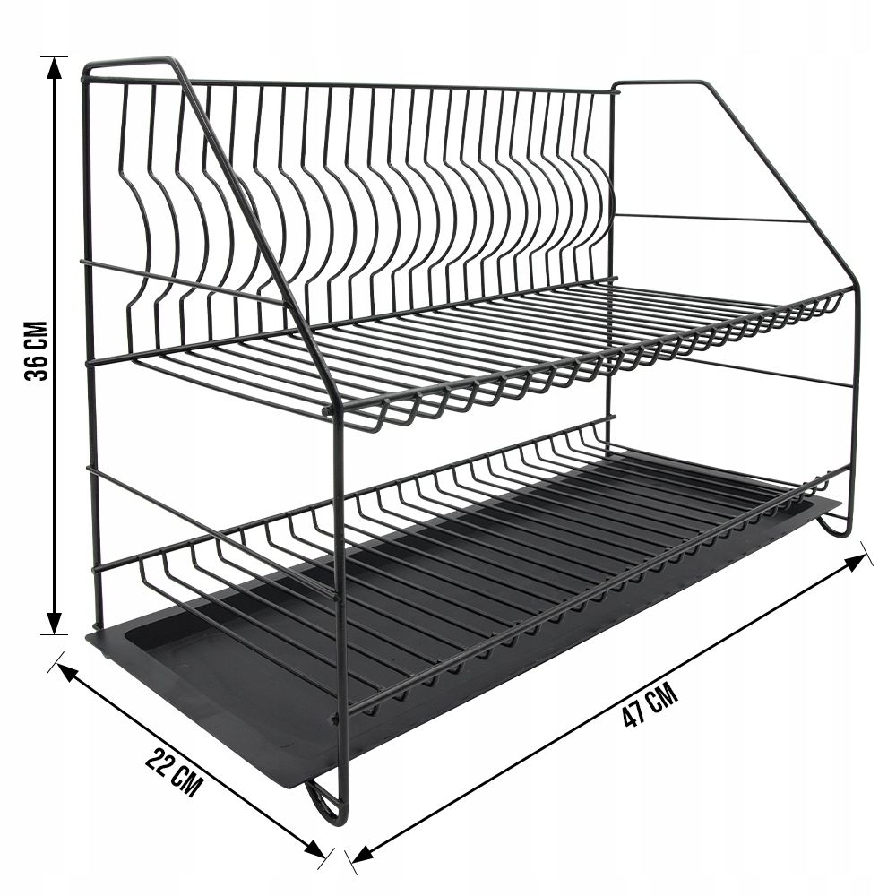 Podwójna suszarka do naczyń z tacą ociekacz metal czarna