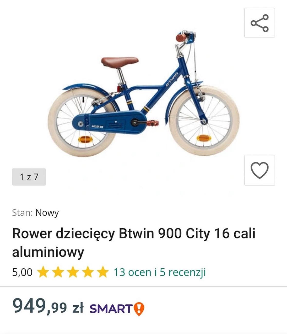 Btwin  900 City 16 cali aluminiowy rowerek dziecięcy sprzedam