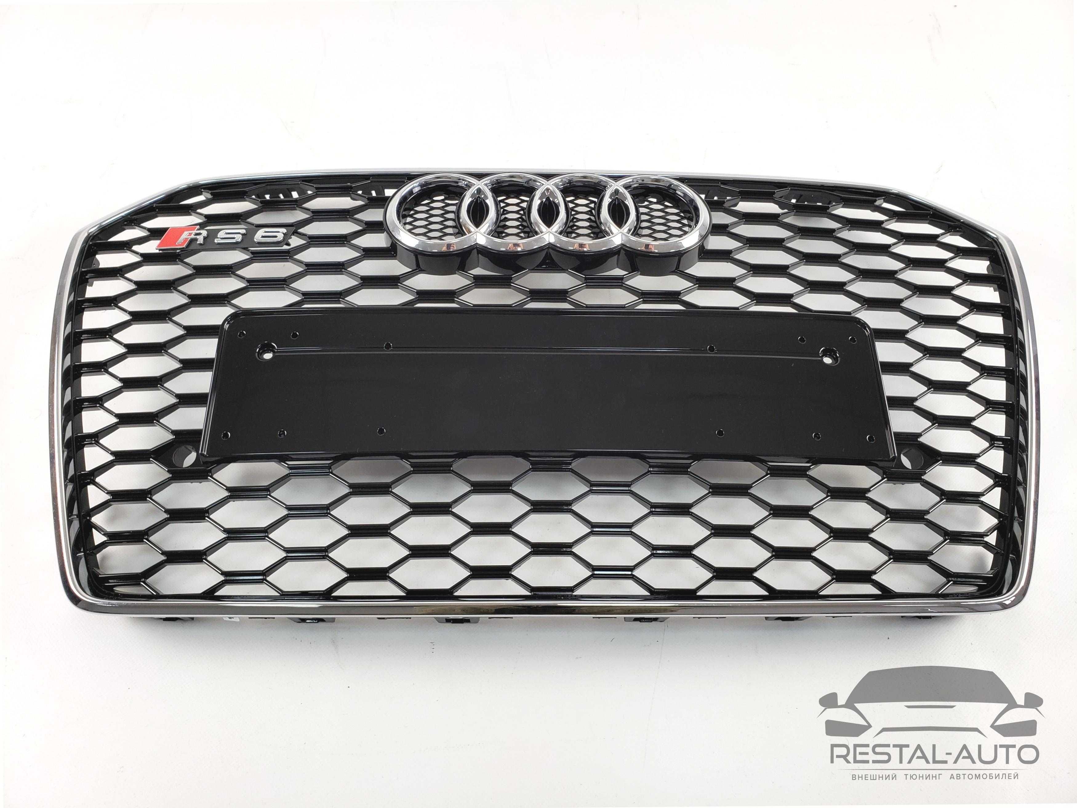 Решетка радиатора Audi A6 2014-2018год Черная с хром рамкой в стиле RS