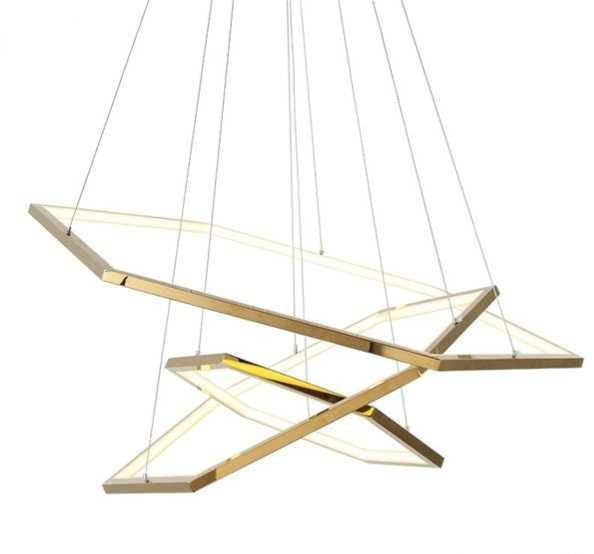 Candeeiro suspensão led design geométrico dourado