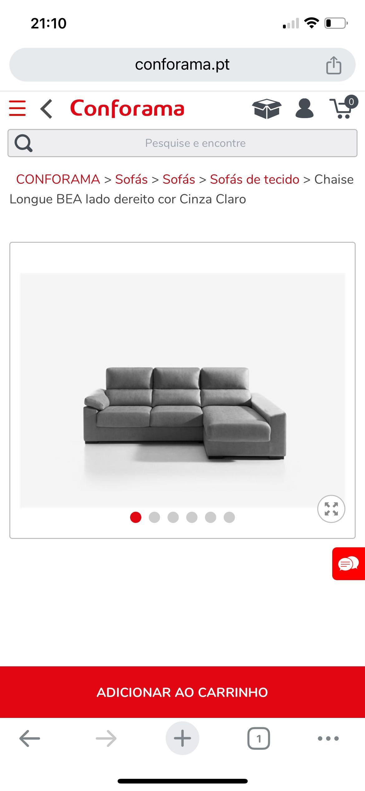 Sofá com chaise loungue como novo