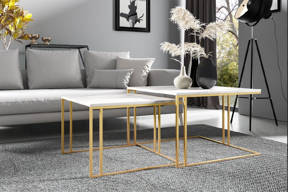 Stolik kawowy Zestaw 2w1 stoliki Glamour Nowy złoty