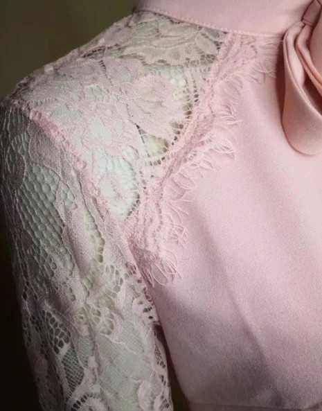 Pudrowo - różowa bluzka wiązana pod szyją L NOWA (11)