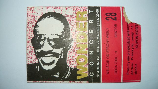 Bilet na kocert Stevie Wonder w 1989 w Warszawie stary