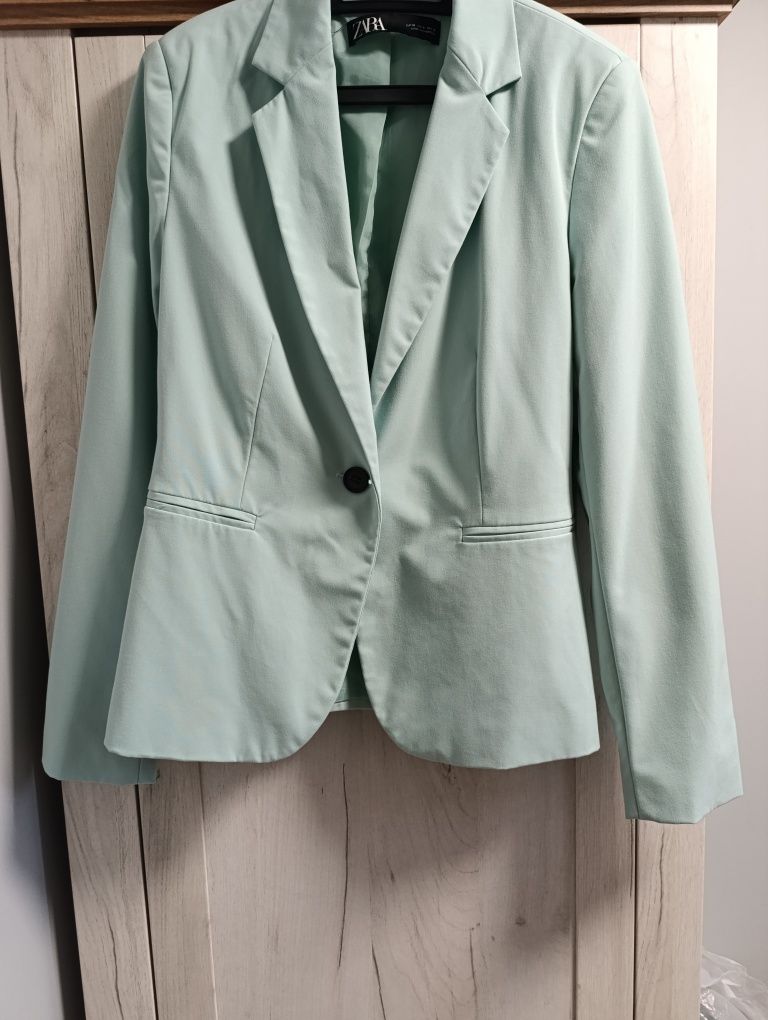 Zara garnitur komplet marynarka spodnie cygaretki miętowy 38
