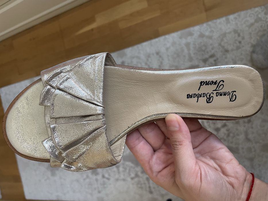 Шлепки золотые кожаные Турция