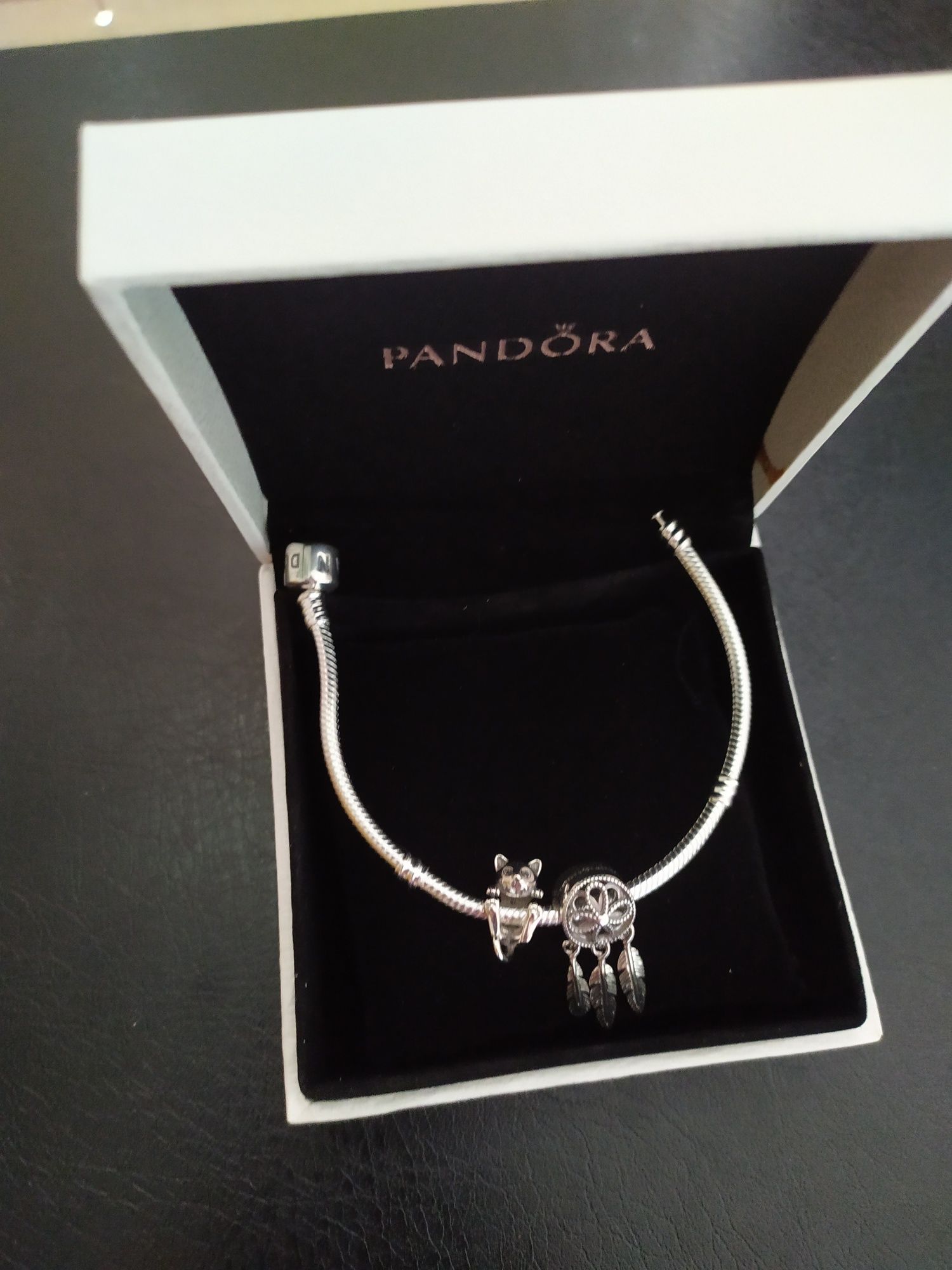 Bransoletka Pandora 19+ charmsy łapacz snów i kot + pudełko na prezent