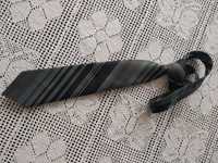 Krawat męski czarny w miętowe i szare prążki