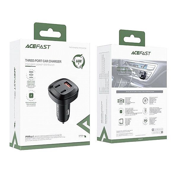 Acefast ładowarka samochodowa 66w 2x Usb Typ C / Usb, Pps, Power Deliv