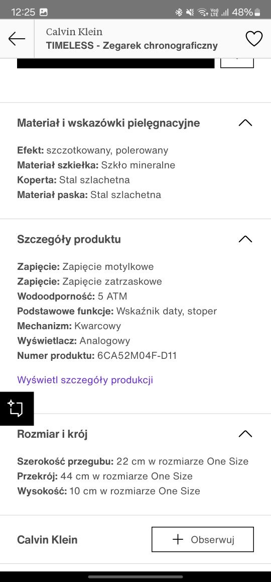 Zegarek Calvin Klein nowy srebrny