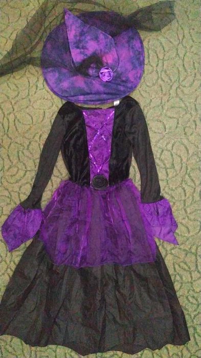 Карнавальное платье ведьмы на Хеллоуин с шляпой, размер S