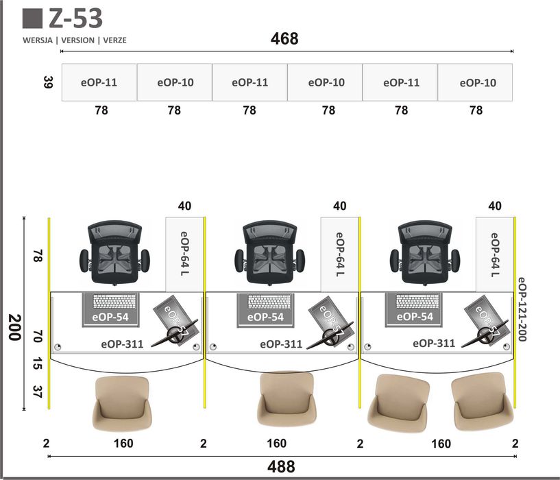 Komplet mebli biurowych 3 stanowiska biurowe