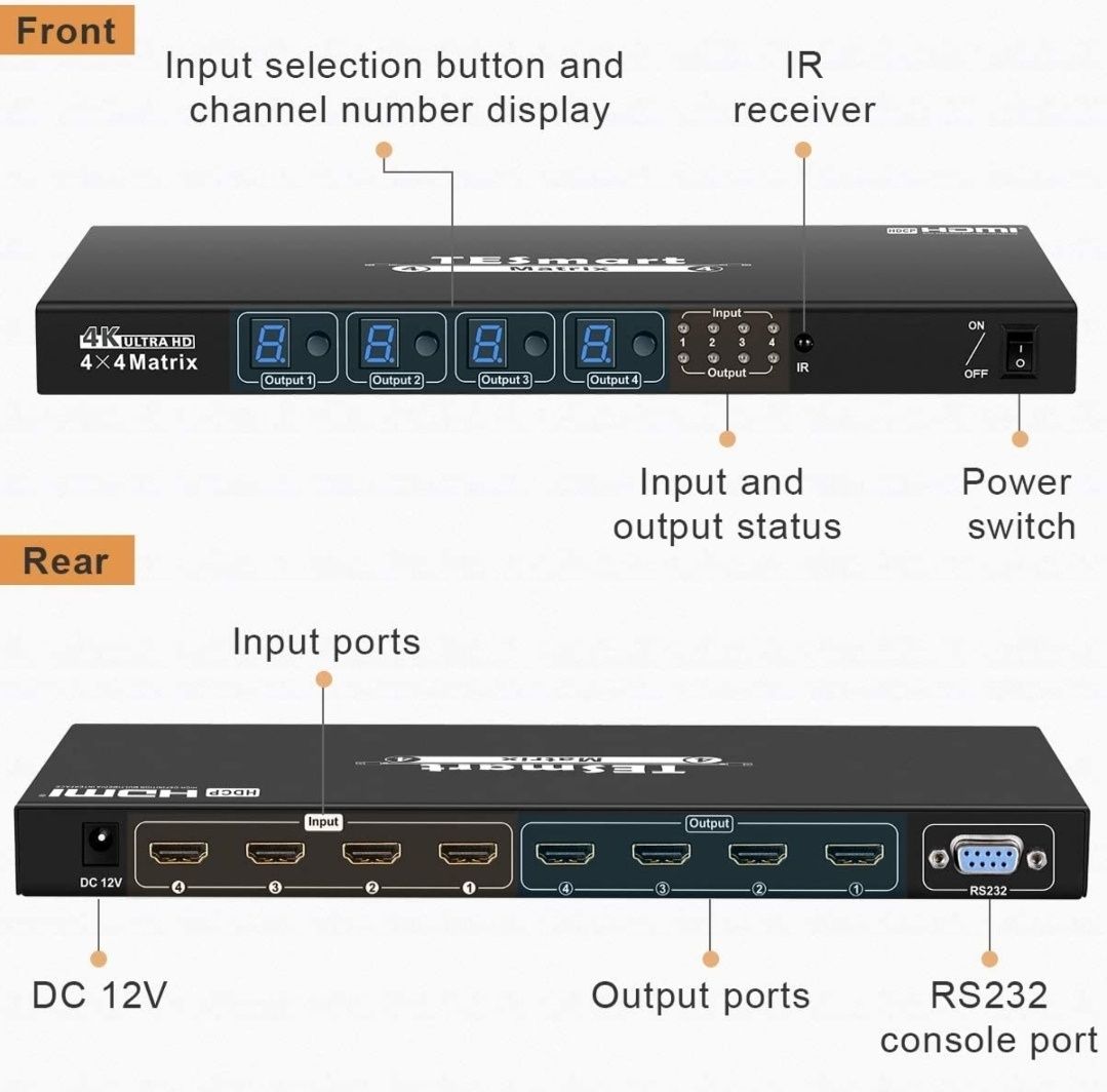 Przełącznik matrycowy HDMI 4x4 HDCP 1.4 4K UHD