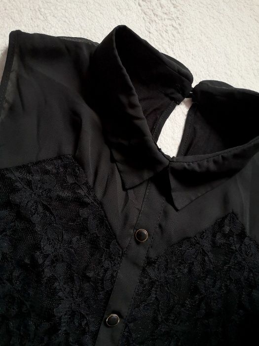 Koronkowa bluzka mgiełka zwiewna z kołnierzem czarna goth m gothic