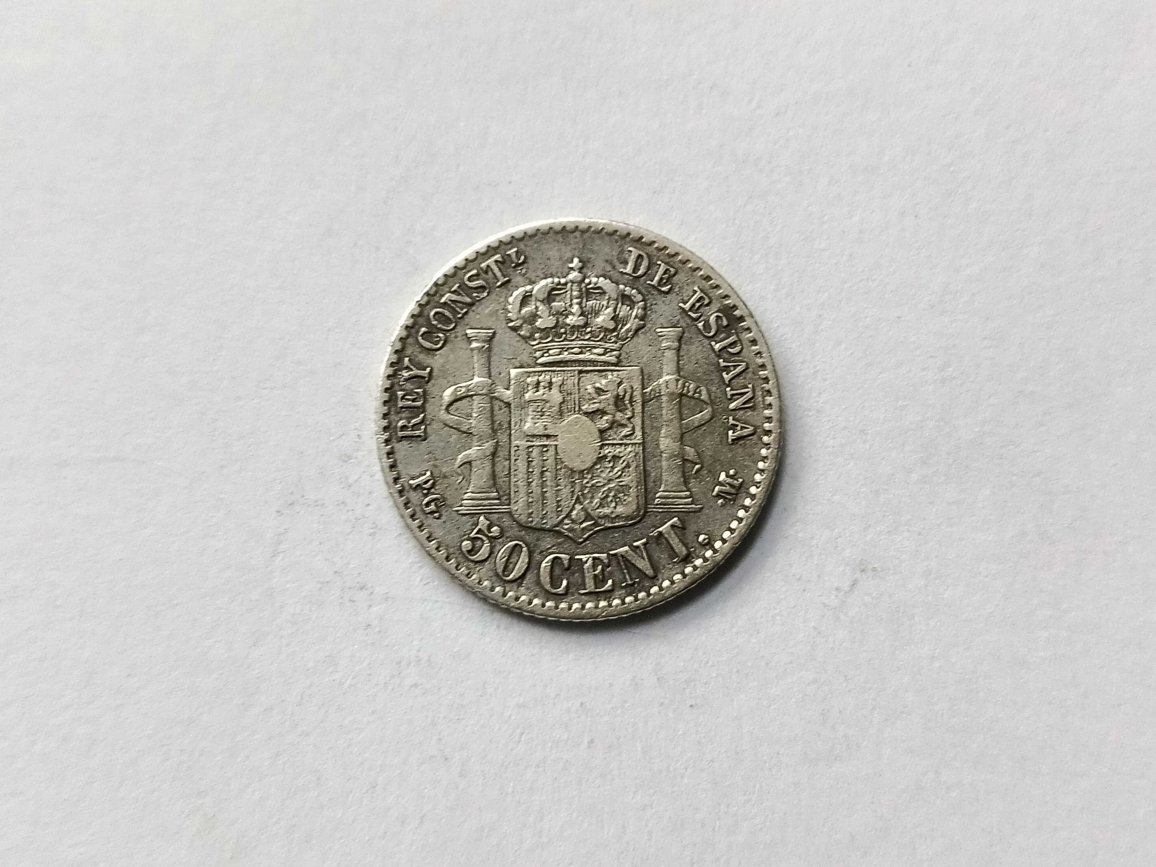 50 Centimes 1892 PG M Hiszpania Srebro