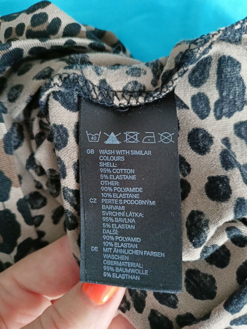 Sukienka H&M beżowa w panterkę z tiulową górą, obcisła, rozmiar S/M.