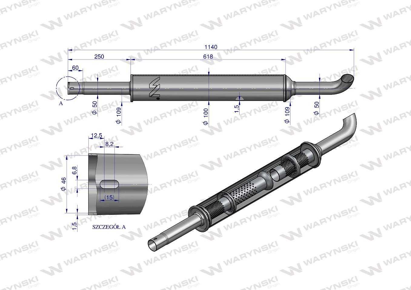 Tłumik okrągły 1140mm 5kg C-360 INOX WARYŃSKI URSUSC-360