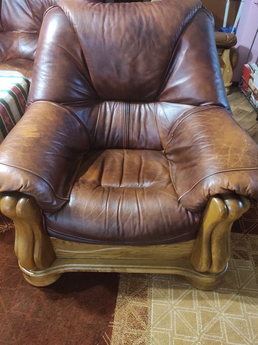 komplet wypoczynkowy 3+2+1 skóra naturalna