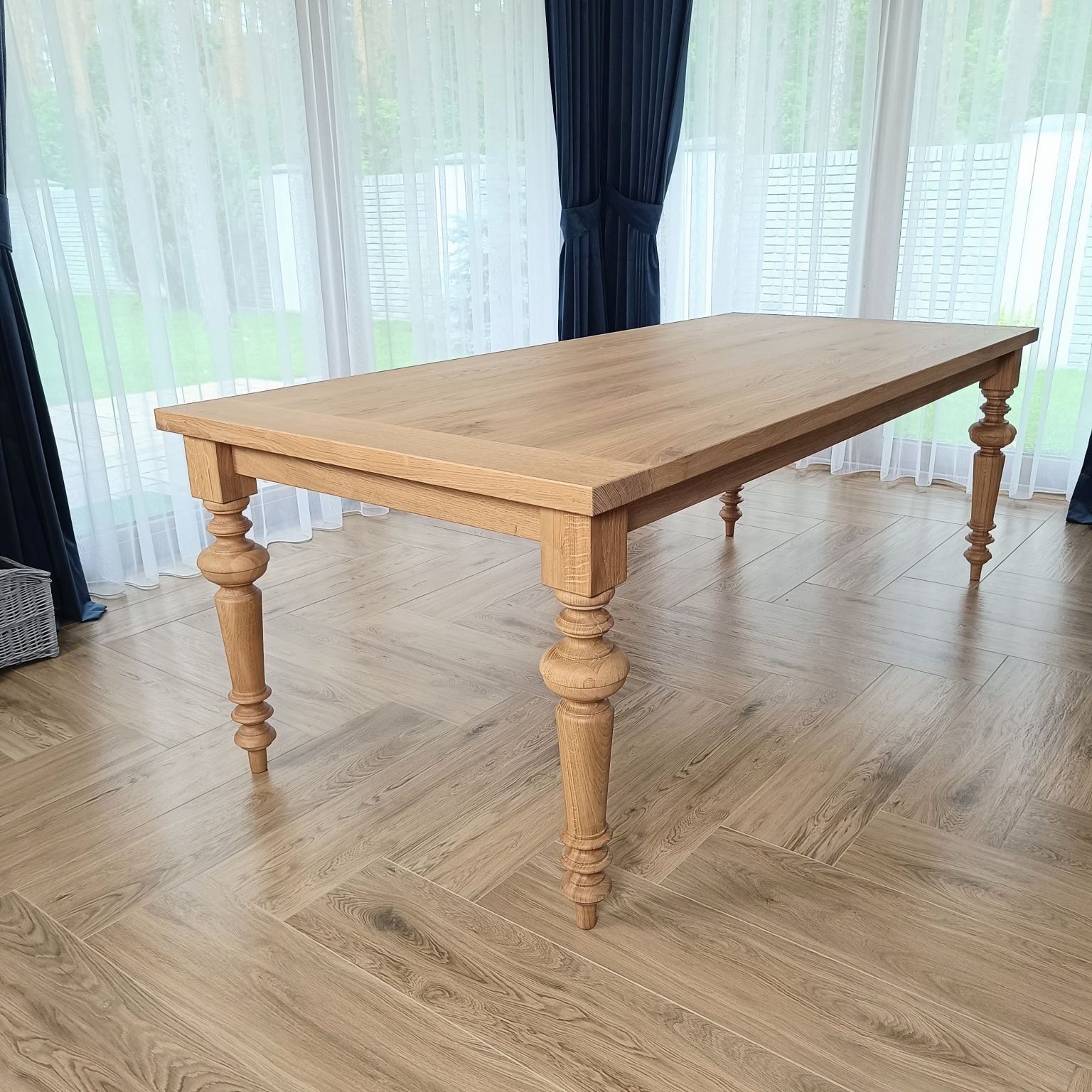 Stół dębowy 220/100/77 cm lity dąb nogi toczone