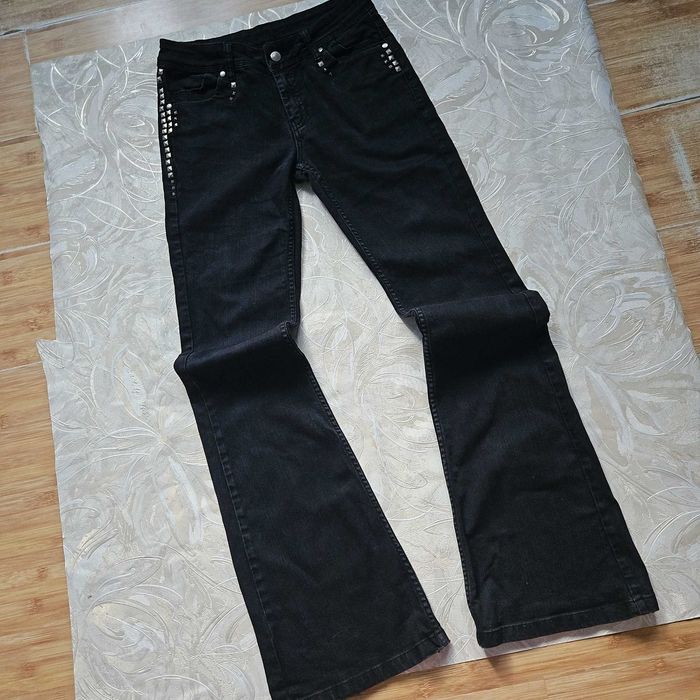 Кльош джинси чорні, Studded black flared jeans pants, Swag archive y2k