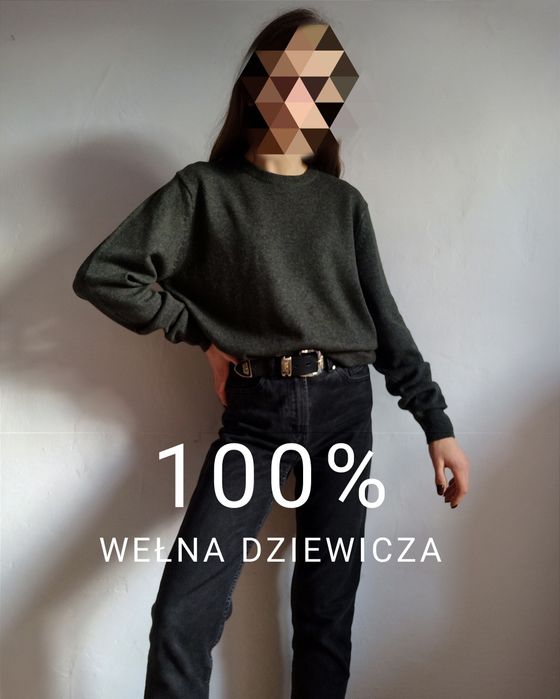 Zielony wełniany sweter m L oversize wełna retro cottagecore