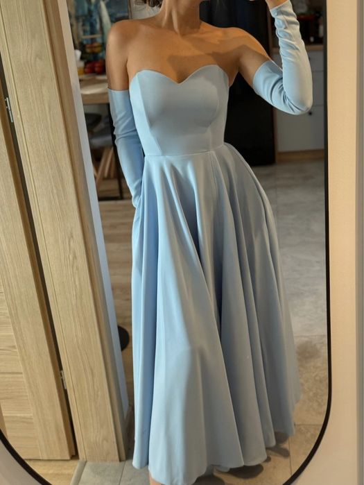 Błękitna sukienka na gorsecie w serduszko na ślub cywilny poprawiny