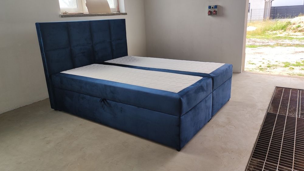 Łóżko kontynentalne materac w cenie duże pojemniki panele tapicerowane