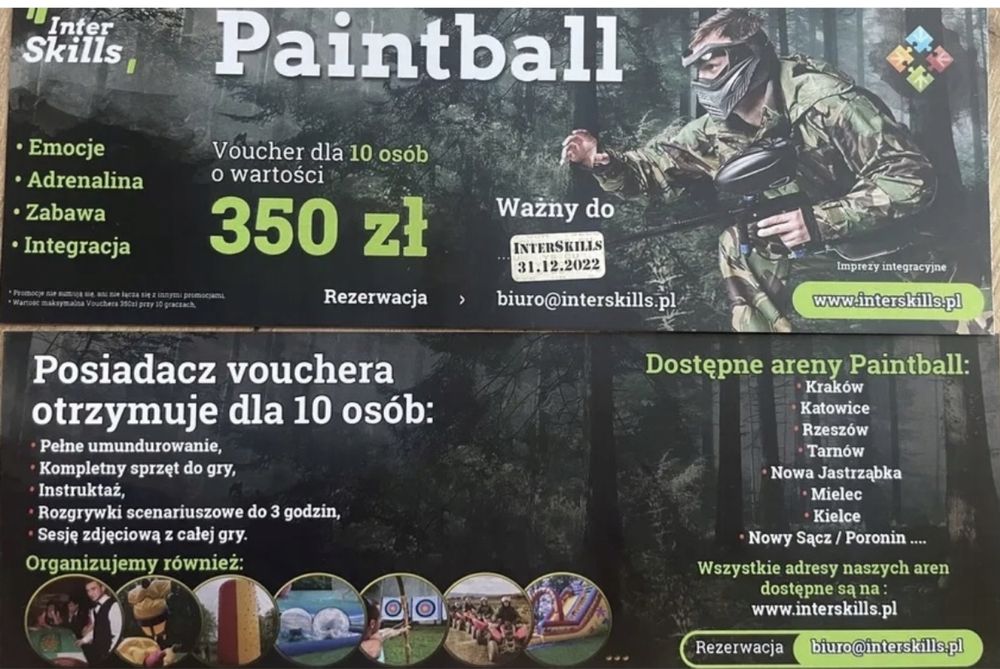 Kupon na paintball Voucher bilet interskills