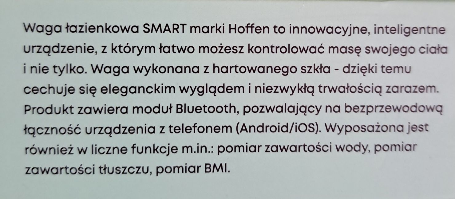 Waga łazienkowa smart Hoffen BT pomiar BMI