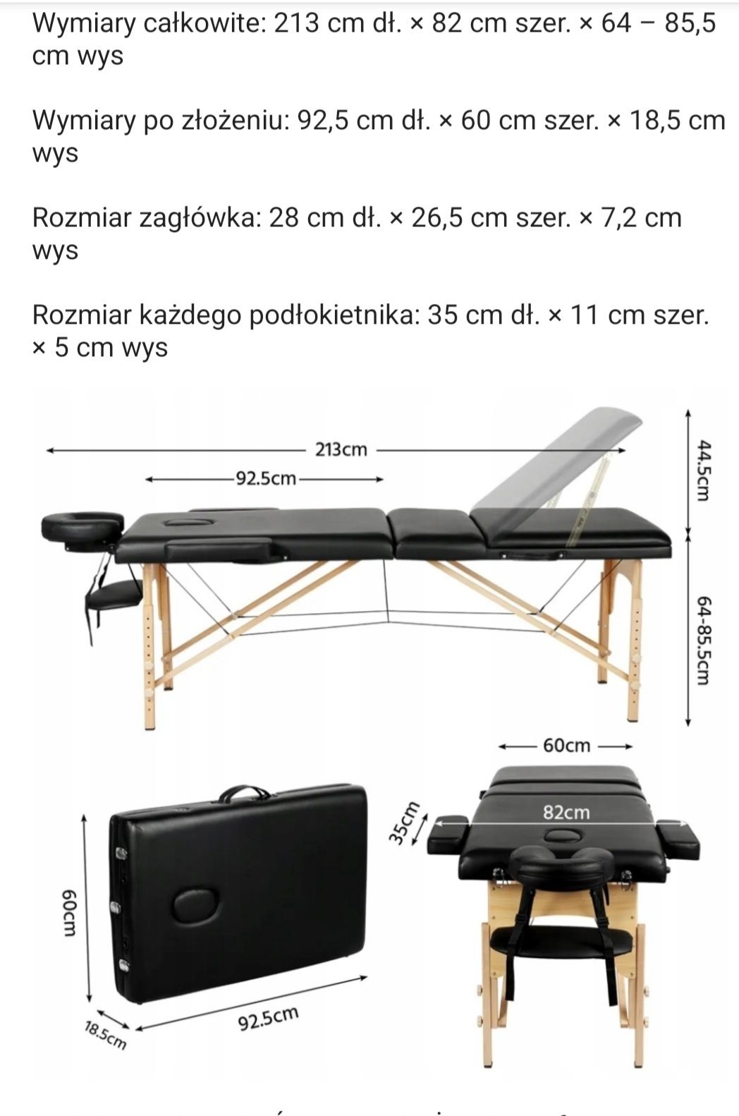 Łóżko do masażu regulacja nowe