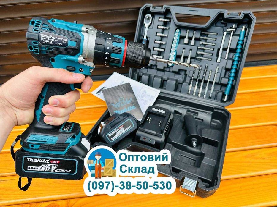 Акумуляторний Шуруповерт Макіта DHP485 BLACK Металевий патрон 13мм 36В