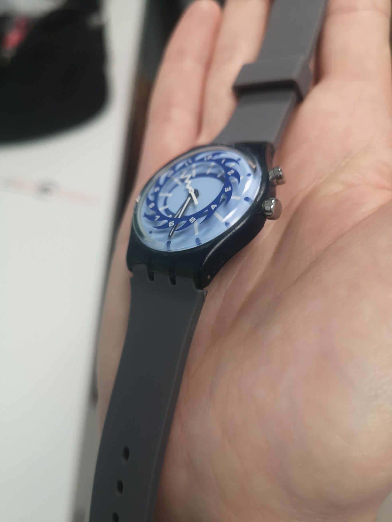 Zegarek swatch gent szary niebieski z podświetleniem vintage